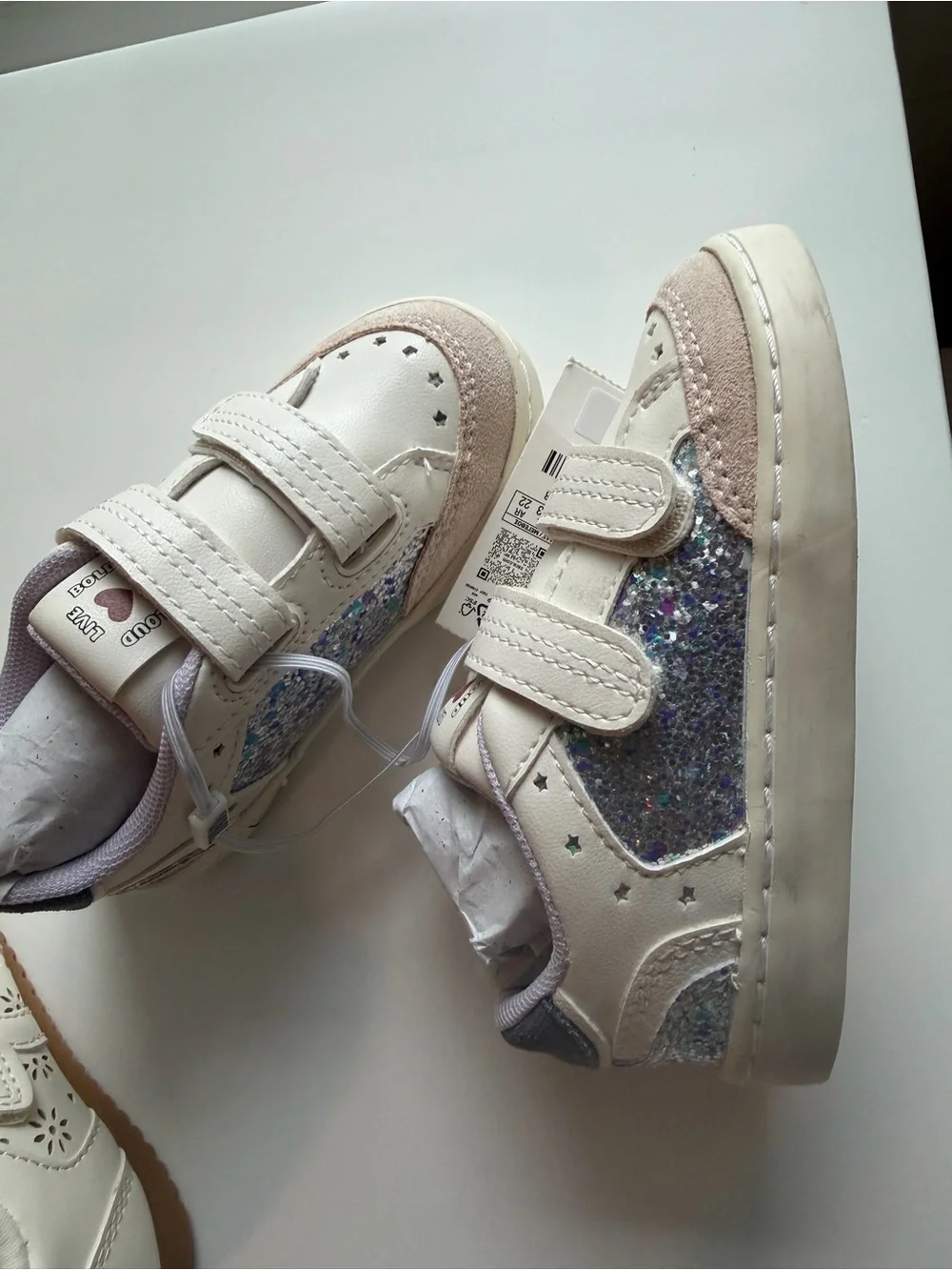 Zara Cream & Iridescent Glitter Kids Sneakers